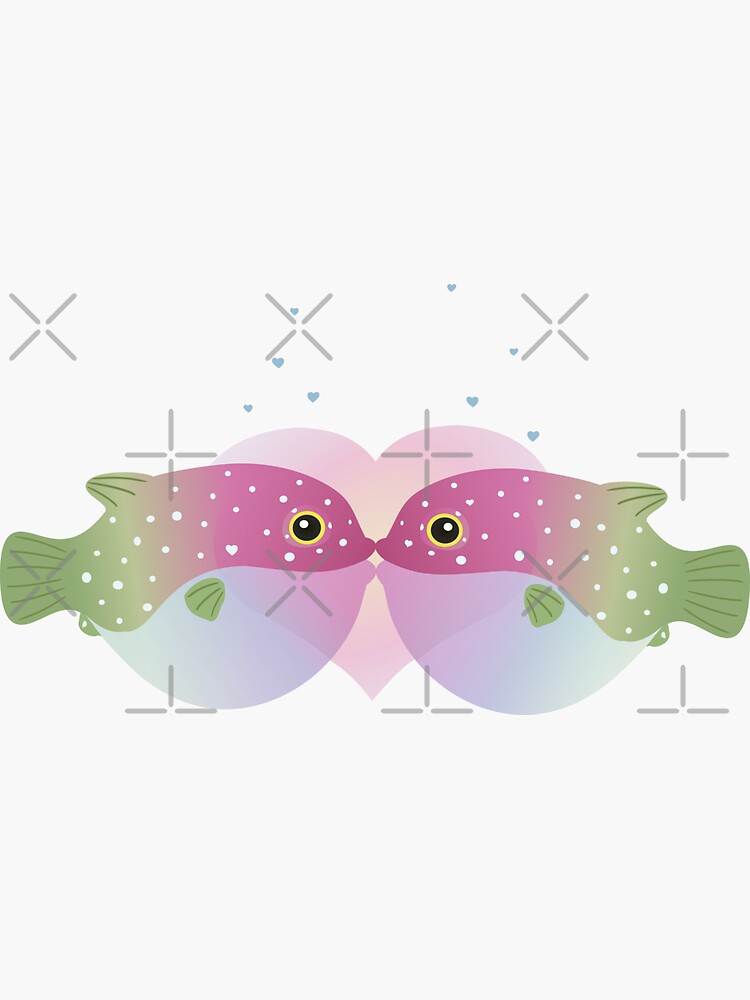 "puffer fish blow fish kiss kissing" Sticker for Sale by MiraNomegusta Redbubble