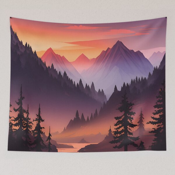 Item preview, Orange Awe: Hipster Camping Adventure in the Pacific Northwest Mountains Sunset Landscape designed and sold by Soomz.