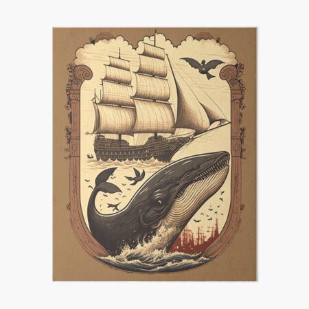 Vintage Pirate Ship and Whale Art Board Print