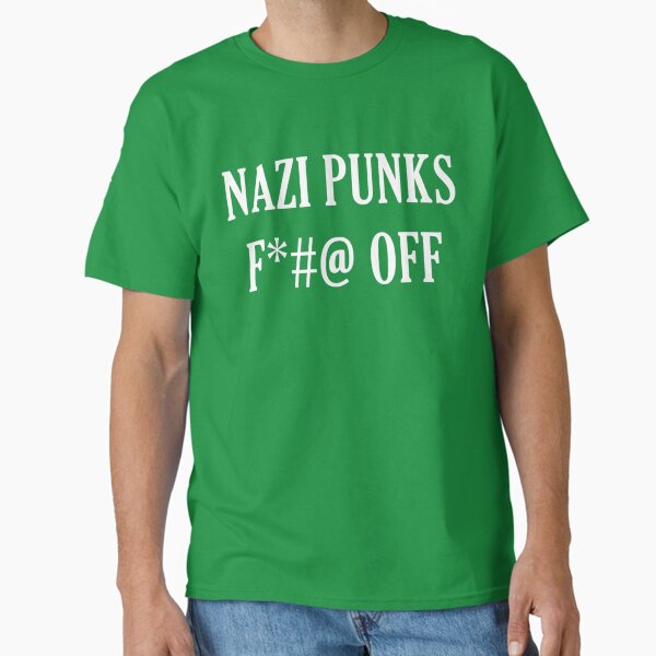 Vista previa del artículo con la obra «Punks racistas F Off», diseñado y vendido por ScienTeeshirt.