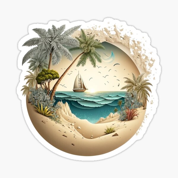 Peaceful Ocean with Palm Tree Sticker