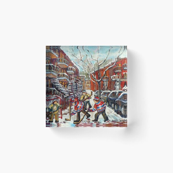 Item preview, PLATEAU MONT ROYAL VERDUN WINTER SCENE PAINTING HOCKEY GAME NEAR WINDING STAIRCASES C SPANDAU ART designed and sold by Carole  Spandau.