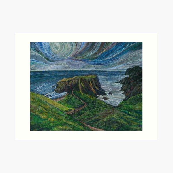 To the Very Edge - Coastal Path Embroidery - Textile Art Art Print