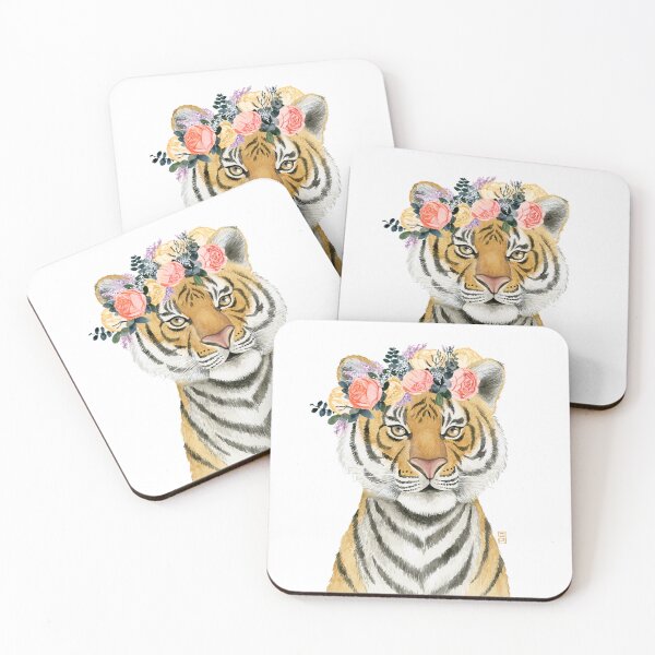 Item preview, A tiger wears flower crown designed and sold by soe-arts.