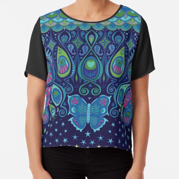 Midnight Butterflies - Peacock - Bohemian pattern by Cecca Designs Chiffon Top