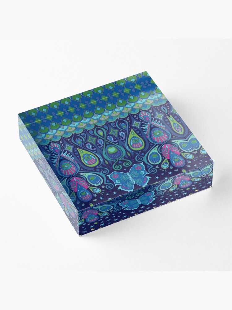 Alternate view of Midnight Butterflies - Peacock - Bohemian pattern by Cecca Designs Acrylic Block