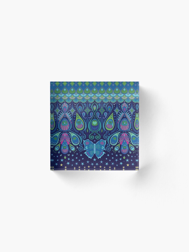 Alternate view of Midnight Butterflies - Peacock - Bohemian pattern by Cecca Designs Acrylic Block