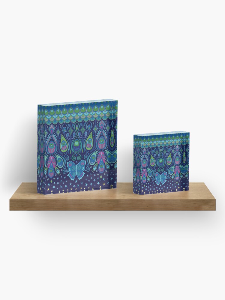 Alternate view of Midnight Butterflies - Peacock - Bohemian pattern by Cecca Designs Acrylic Block