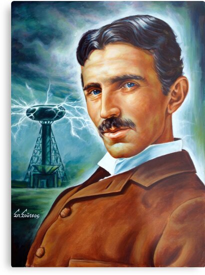 nikola tesla tower scientist painting portrait metal prints by