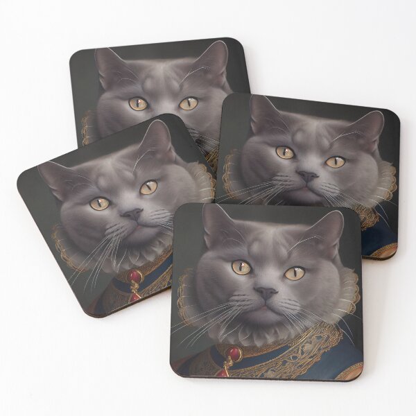 Item preview, Chartreux Cat Breed Portrait Royal Renaissance Animal Painting designed and sold by Nalaxation.