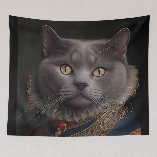 Item preview, Chartreux Cat Breed Portrait Royal Renaissance Animal Painting designed and sold by Nalaxation.