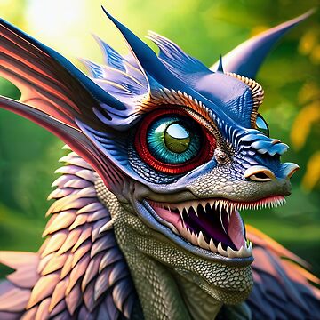 Artwork thumbnail, Crazy Blue Scaled Jungle Dragon with Big Eyes by dragynrain