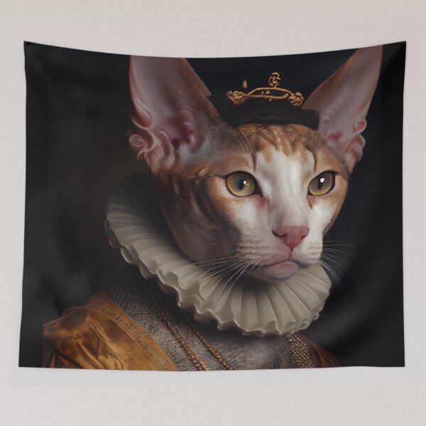 Item preview, Cornish Rex King Cat Breed Portrait Royal Renaissance Animal Painting designed and sold by Nalaxation.