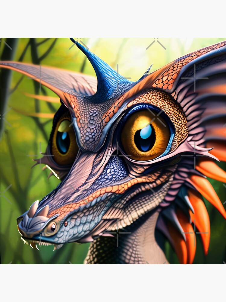 Thumbnail 3 of 3, Sticker, Colorful Purple Jungle Dragon with Big Eyes designed and sold by dragynrain.