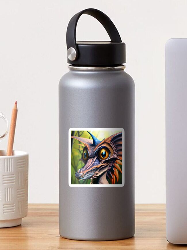 Thumbnail 1 of 3, Sticker, Colorful Purple Jungle Dragon with Big Eyes designed and sold by dragynrain.