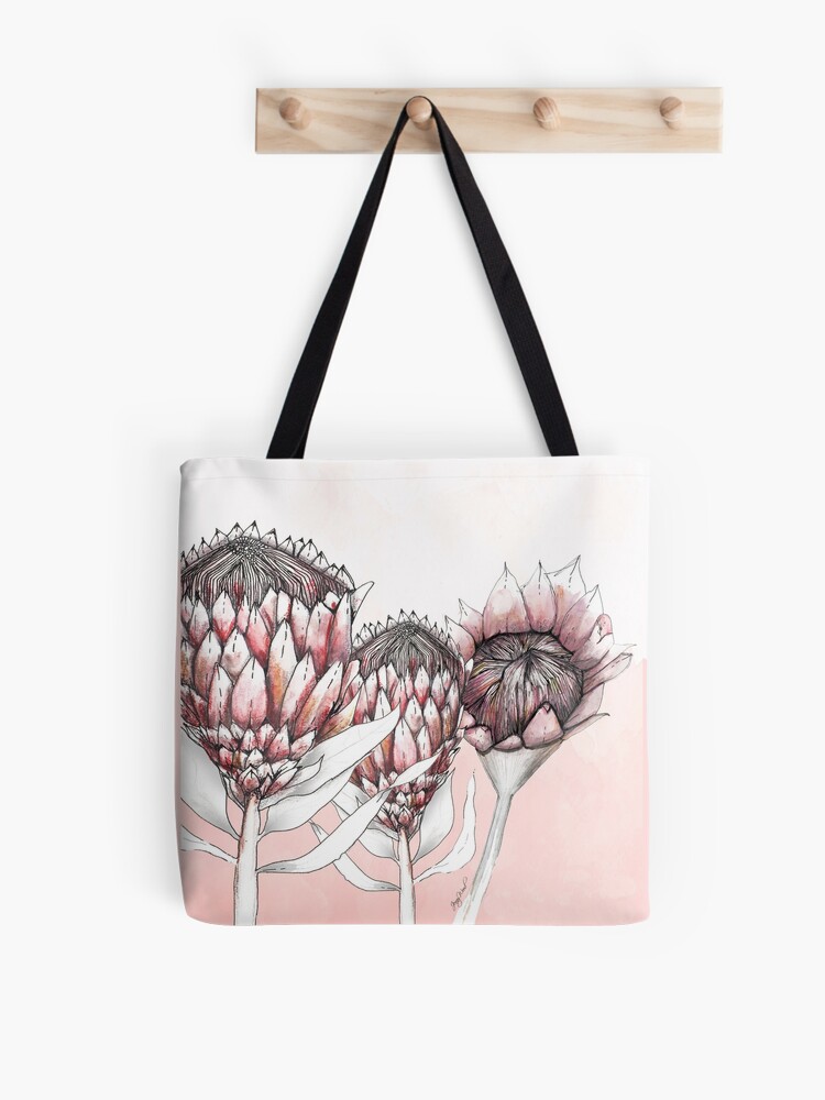 Thumbnail 1 of 2, Tote Bag, Protea trio designed and sold by dishmoptop.