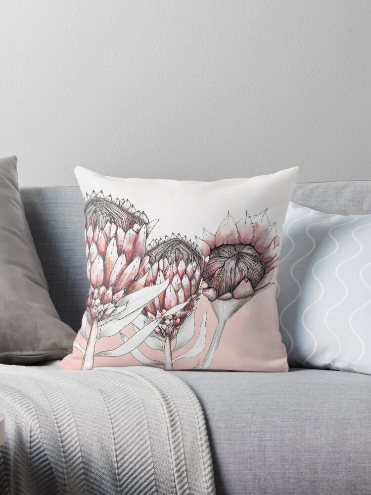 Thumbnail 1 of 4, Pillow, Protea trio designed and sold by dishmoptop.