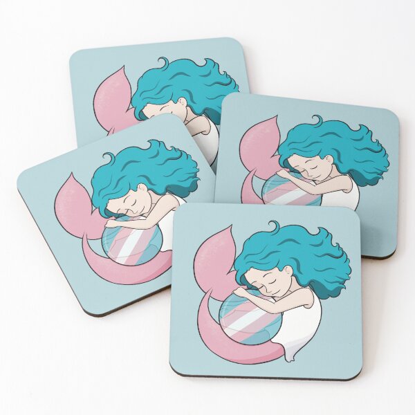 Item preview, Trans Pride Mermaid Hugging a Ball - Variation 1 designed and sold by RoseActress.