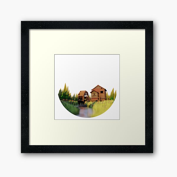 Cute Waterwheel Lowpoly 3D Isometric Framed Art Print