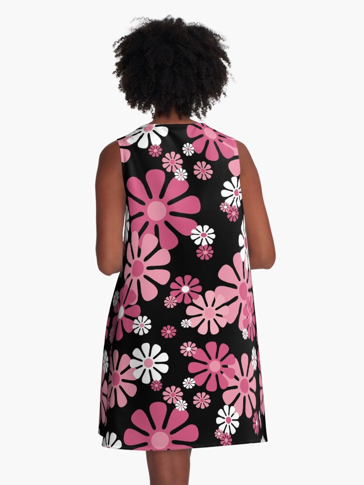 Thumbnail 3 of 4, A-Line Dress, 1960's Retro Flowers in Pink and White - Mod Abstract designed and sold by MellowCat.