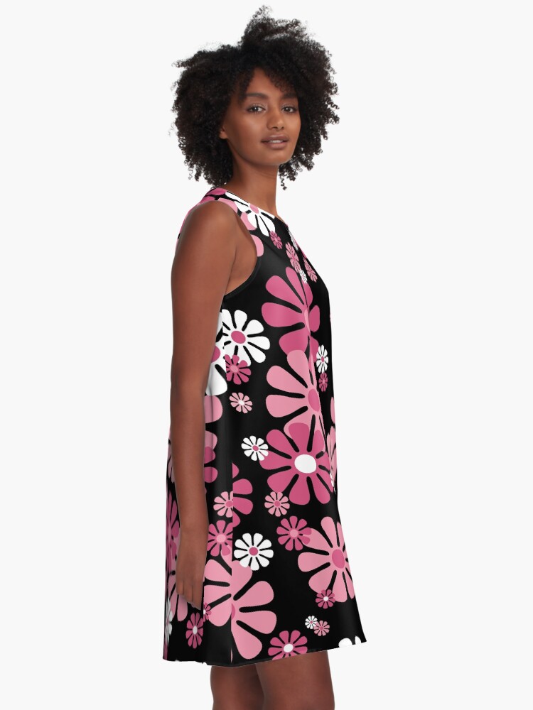 Thumbnail 2 of 4, A-Line Dress, 1960's Retro Flowers in Pink and White - Mod Abstract designed and sold by MellowCat.