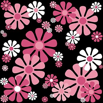 Artwork thumbnail, 1960's Retro Flowers in Pink and White - Mod Abstract by MellowCat