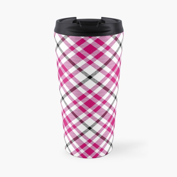 Pink Black and White Tartan Travel Mug
