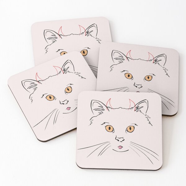 Item preview, Blep cat with devil horns illustration (beige/transparent) designed and sold by goatgeneration.