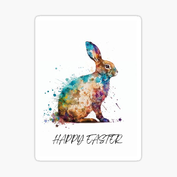 Aperçu de l'œuvre Aquarelle lapin joyeuses pâques créée et vendue par CardMeCrazy.