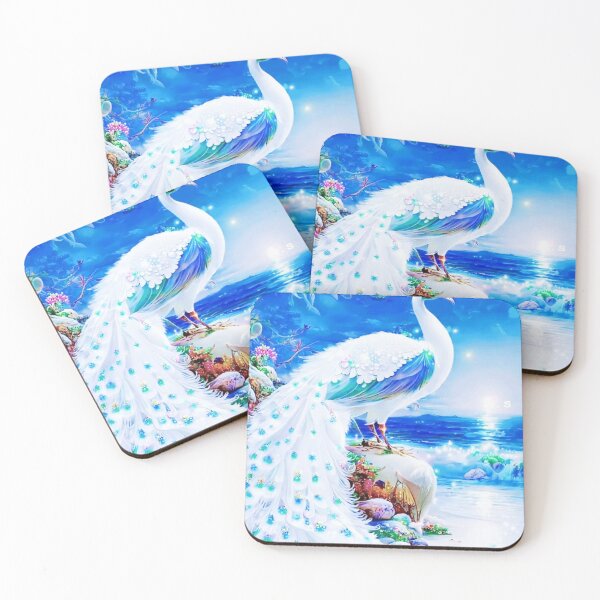 Item preview, id25 Shining amazing blue white peacock and amazing sea view and stars designed and sold by bcbutika.