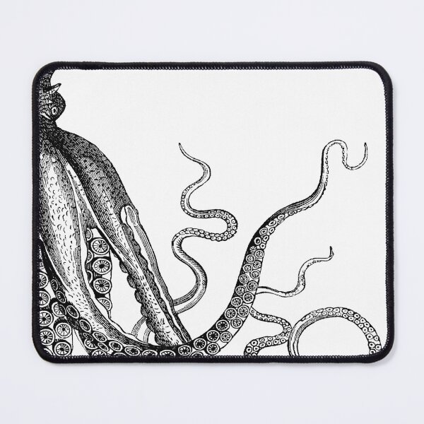 Half Octopus | Right Side | Vintage Octopus | Tentacles | Sea Creatures | Nautical | Ocean | Sea | Beach | Diptych | Black and White | Mouse Pad