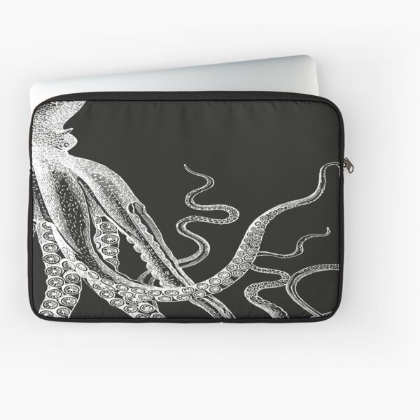 Half Octopus | Right Side | Vintage Octopus | Tentacles | Sea Creatures | Nautical | Ocean | Sea | Beach | Diptych | Black and White |   Laptop Sleeve