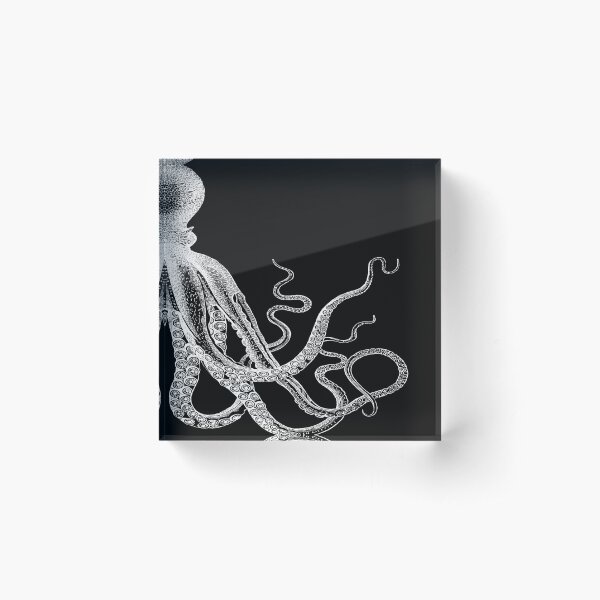 Half Octopus | Right Side | Vintage Octopus | Tentacles | Sea Creatures | Nautical | Ocean | Sea | Beach | Diptych | Black and White | Acrylic Block