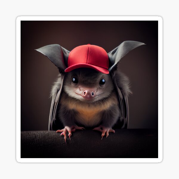 Cute Bat Close-Up Portrait with Red Hat Glossy Sticker