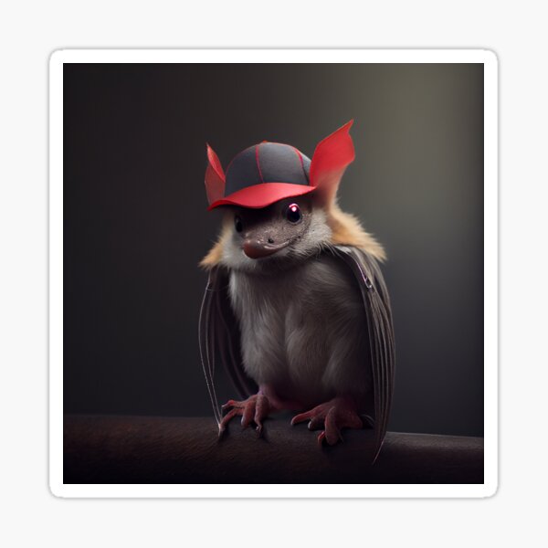 Cute Bat Close-Up Portrait with Red Hat Glossy Sticker