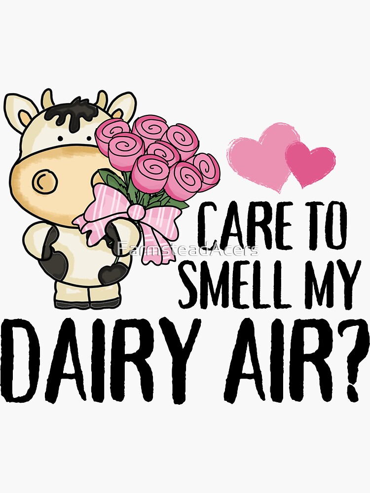"Dairy Cow brings pink flowers and jokes" Sticker for Sale by