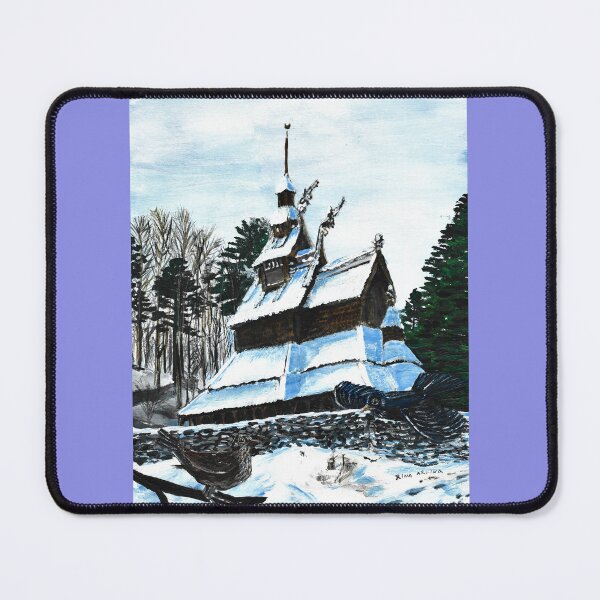 Item preview, Fantoft Stave Church in Snow  designed and sold by Rina Arling.