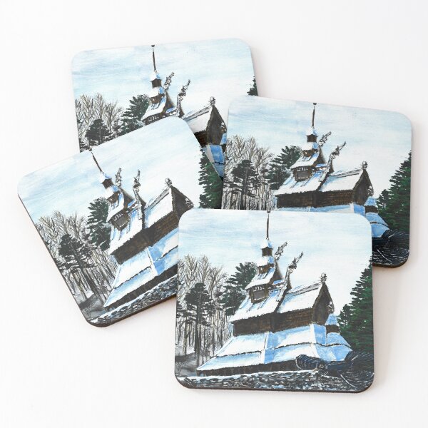 Item preview, Fantoft Stave Church in Snow  designed and sold by Rina Arling.