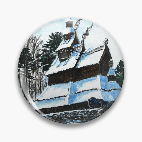 Item preview, Fantoft Stave Church in Snow  designed and sold by Rina Arling.