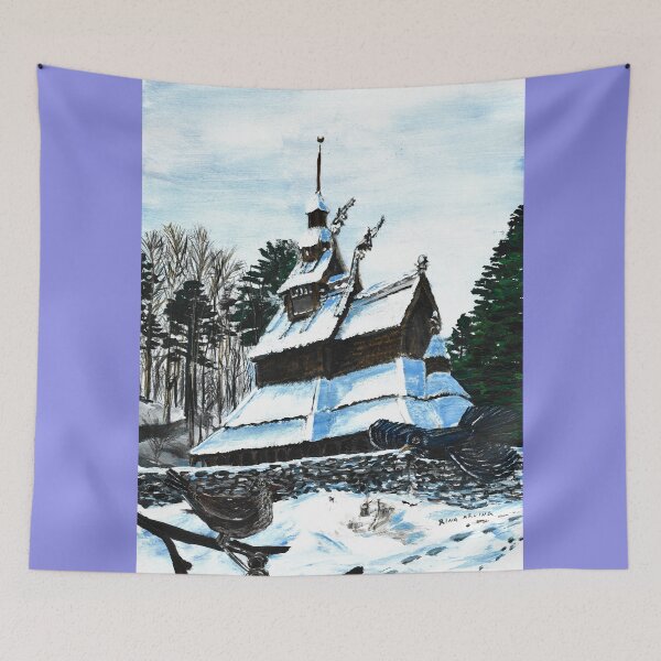 Item preview, Fantoft Stave Church in Snow  designed and sold by Rina Arling.