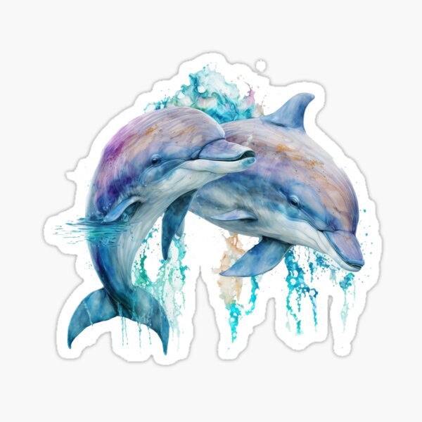 Dolphins Swimming Pastel Watercolors Sticker