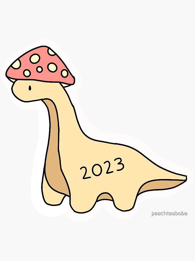 "cute pastel aesthetic dinosaur mushroom with the year on it " Sticker