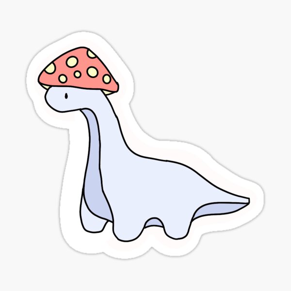 "simple blue purple dinosaur wearing a mushroom hat" Sticker for Sale