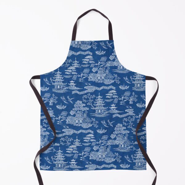 Item preview, Blue White Chinoiserie Pagoda Crane Boat Countryside Home Decor designed and sold by bySoutherngal.