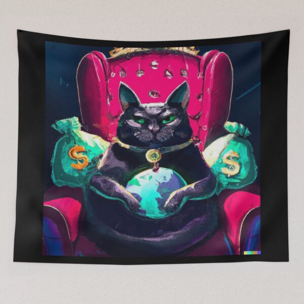 Item preview, Rich Royal cat dominating the world with money ,  artistic and graphic  illustration of rich street cat designed and sold by Rishabhthinks.
