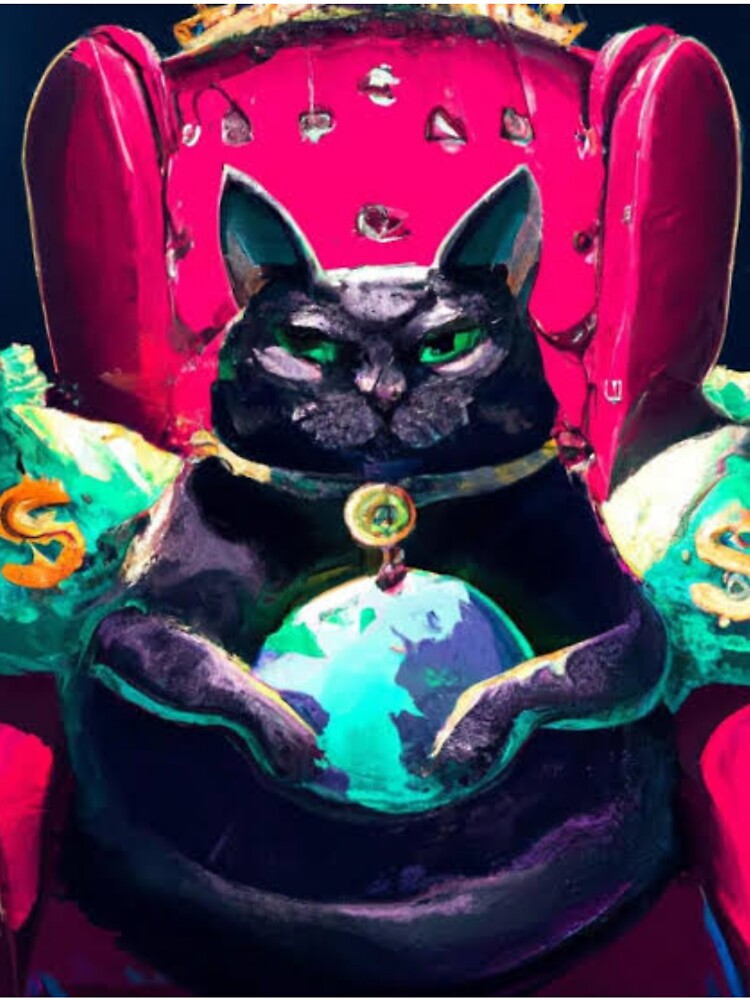 Rich Royal cat dominating the world with money , artistic and