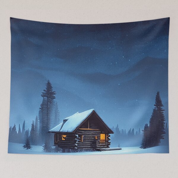 Item preview, Winter Cabin at night designed and sold by SilverFrog.