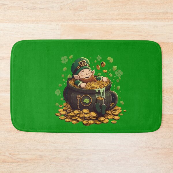 Aperçu de l'œuvre St Patrick's day Leprechaun allongé sur des pièces de monnaie et des trèfles créée et vendue par CG Studio.