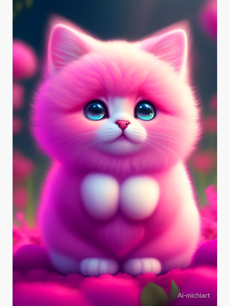 Fluffy Pink Cat - Modern Digital Art | Sticker