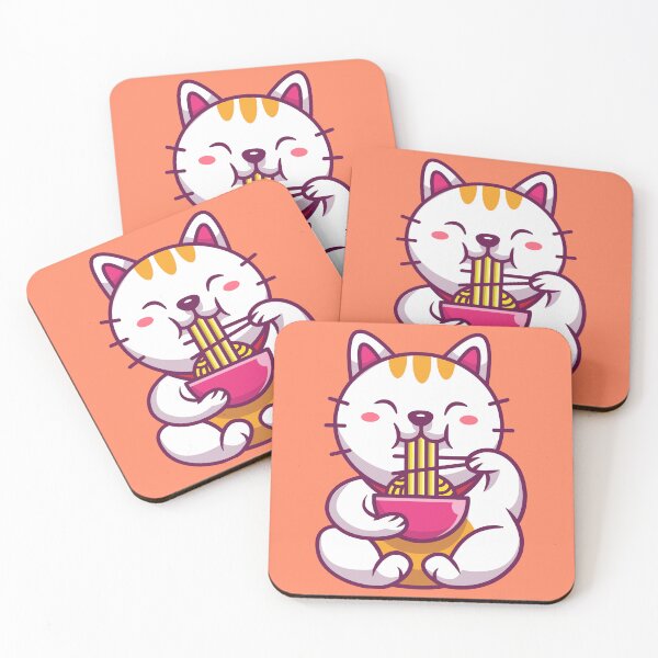 Item preview, Cat eating spaghetti noodles - neko in kawaii style fashion designed and sold by gifts-ideas.